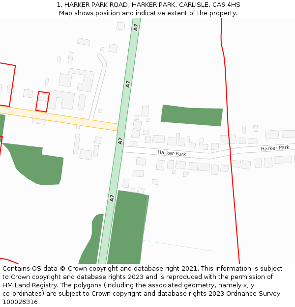 1, HARKER PARK ROAD, HARKER PARK, CARLISLE, CA6 4HS: Location map and indicative extent of plot
