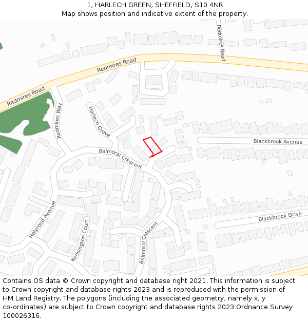 1, HARLECH GREEN, SHEFFIELD, S10 4NR: Location map and indicative extent of plot