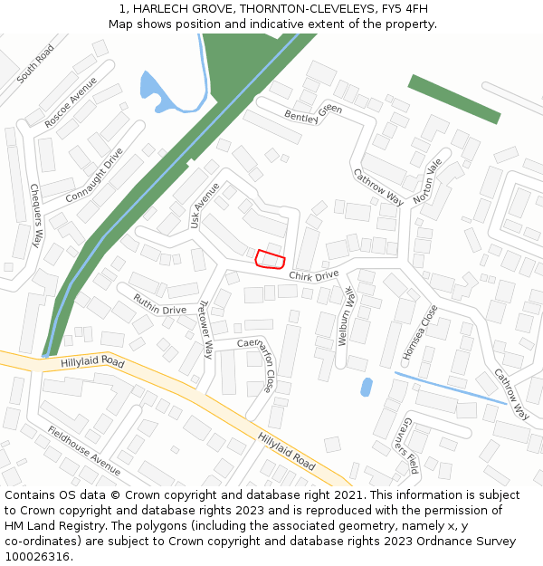 1, HARLECH GROVE, THORNTON-CLEVELEYS, FY5 4FH: Location map and indicative extent of plot