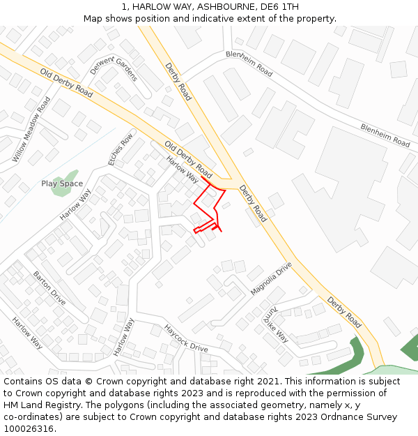 1, HARLOW WAY, ASHBOURNE, DE6 1TH: Location map and indicative extent of plot