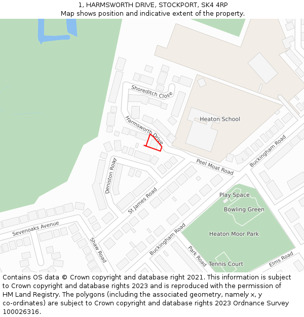 1, HARMSWORTH DRIVE, STOCKPORT, SK4 4RP: Location map and indicative extent of plot