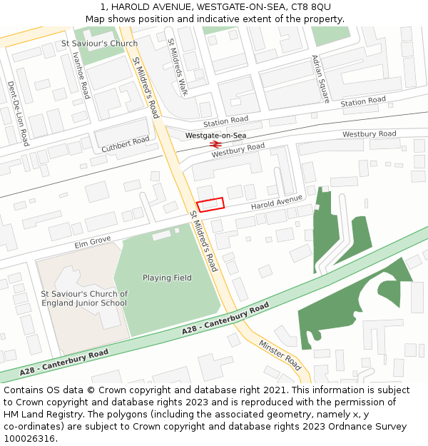 1, HAROLD AVENUE, WESTGATE-ON-SEA, CT8 8QU: Location map and indicative extent of plot