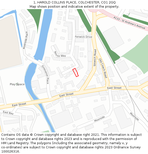 1, HAROLD COLLINS PLACE, COLCHESTER, CO1 2GQ: Location map and indicative extent of plot