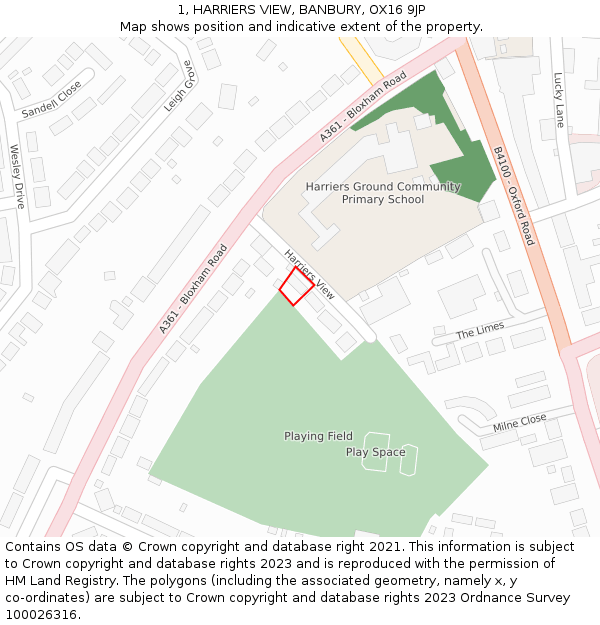 1, HARRIERS VIEW, BANBURY, OX16 9JP: Location map and indicative extent of plot