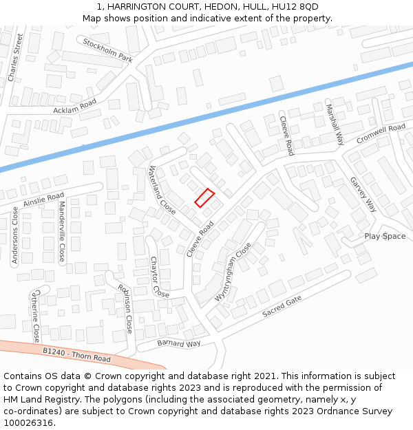 1, HARRINGTON COURT, HEDON, HULL, HU12 8QD: Location map and indicative extent of plot