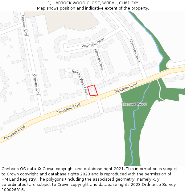 1, HARROCK WOOD CLOSE, WIRRAL, CH61 3XY: Location map and indicative extent of plot