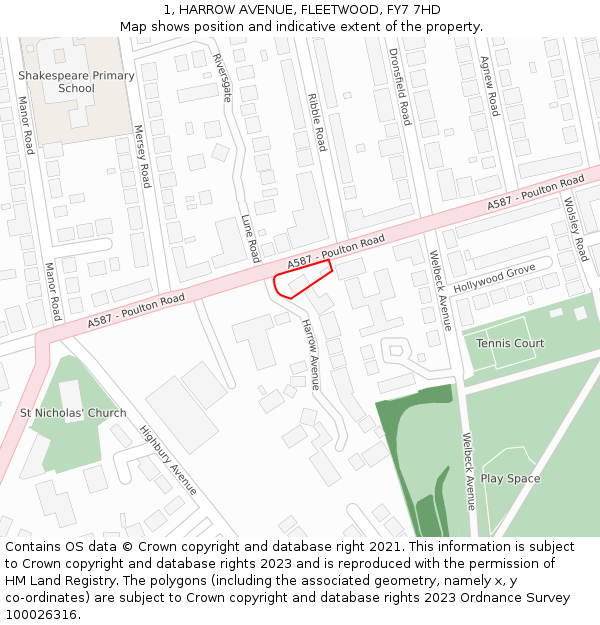 1, HARROW AVENUE, FLEETWOOD, FY7 7HD: Location map and indicative extent of plot