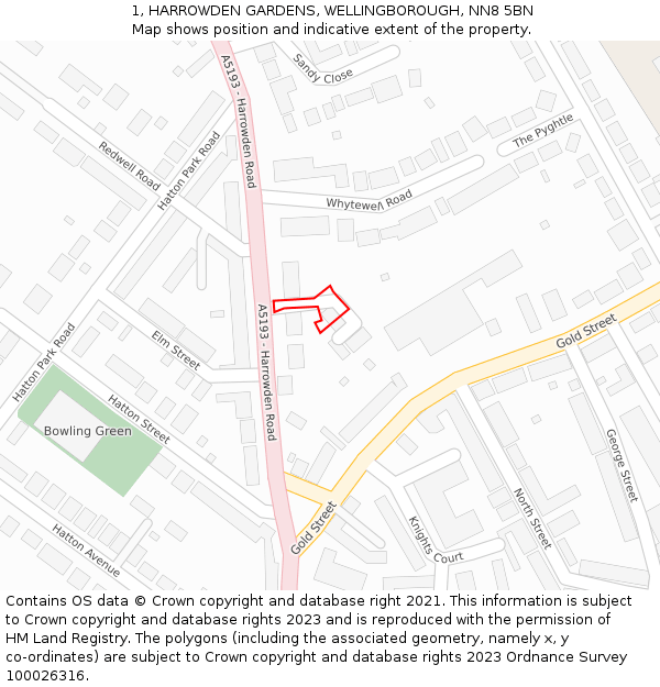 1, HARROWDEN GARDENS, WELLINGBOROUGH, NN8 5BN: Location map and indicative extent of plot