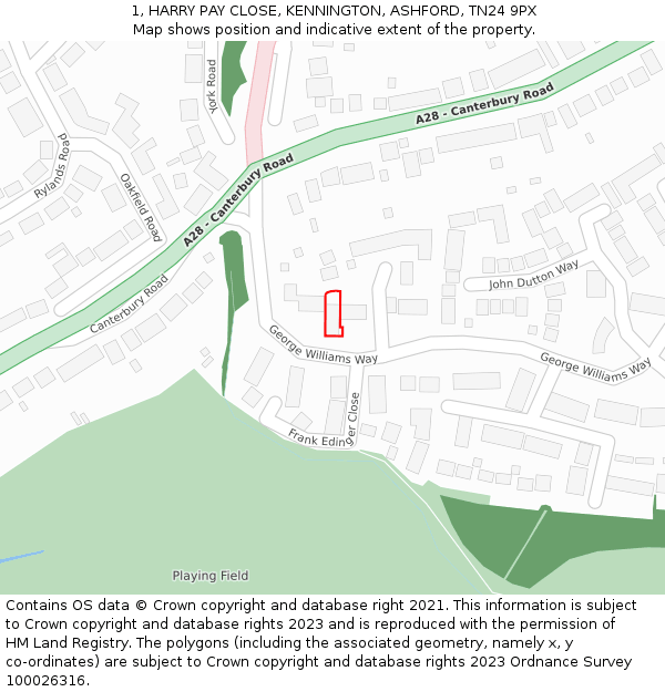 1, HARRY PAY CLOSE, KENNINGTON, ASHFORD, TN24 9PX: Location map and indicative extent of plot