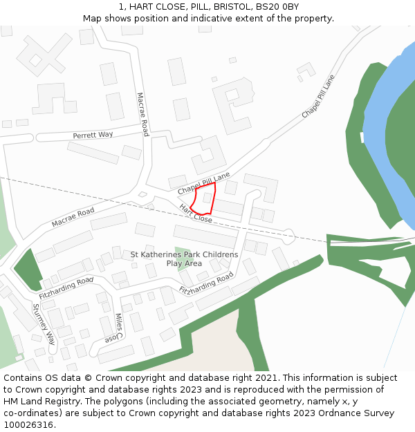 1, HART CLOSE, PILL, BRISTOL, BS20 0BY: Location map and indicative extent of plot