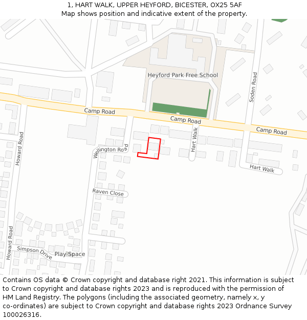 1, HART WALK, UPPER HEYFORD, BICESTER, OX25 5AF: Location map and indicative extent of plot