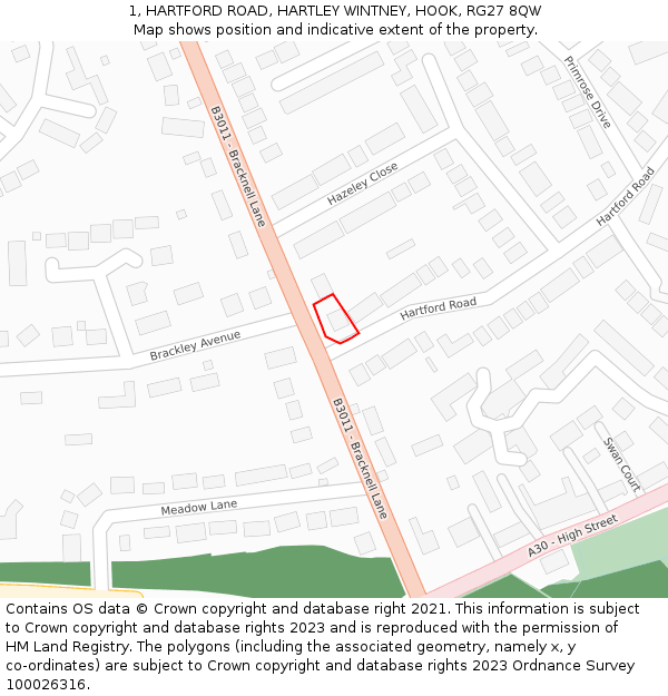 1, HARTFORD ROAD, HARTLEY WINTNEY, HOOK, RG27 8QW: Location map and indicative extent of plot