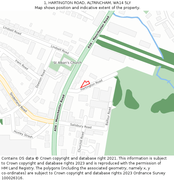 1, HARTINGTON ROAD, ALTRINCHAM, WA14 5LY: Location map and indicative extent of plot