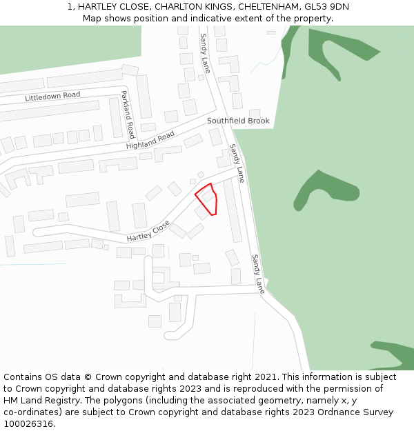 1, HARTLEY CLOSE, CHARLTON KINGS, CHELTENHAM, GL53 9DN: Location map and indicative extent of plot