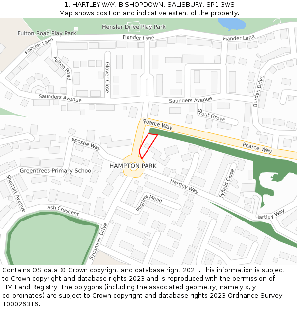 1, HARTLEY WAY, BISHOPDOWN, SALISBURY, SP1 3WS: Location map and indicative extent of plot