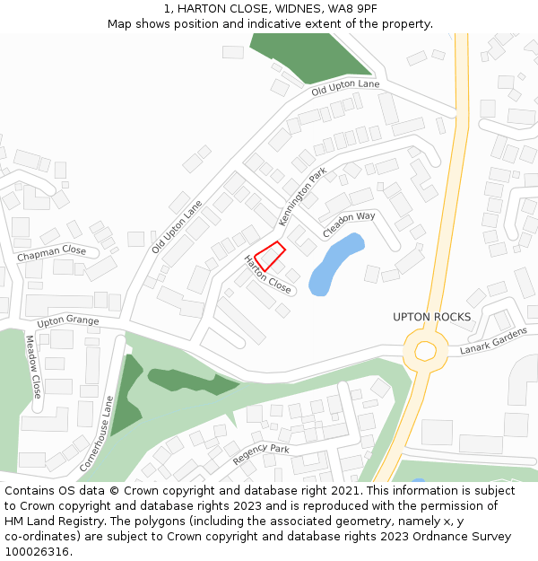 1, HARTON CLOSE, WIDNES, WA8 9PF: Location map and indicative extent of plot