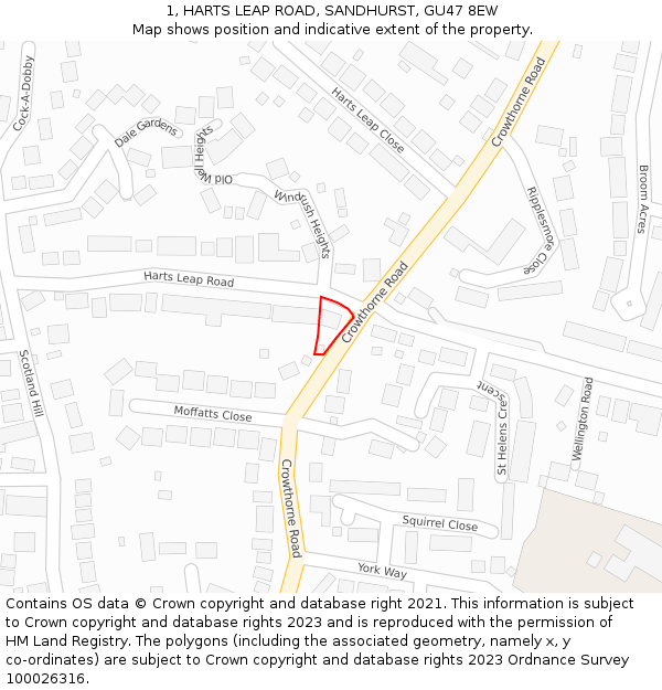 1, HARTS LEAP ROAD, SANDHURST, GU47 8EW: Location map and indicative extent of plot