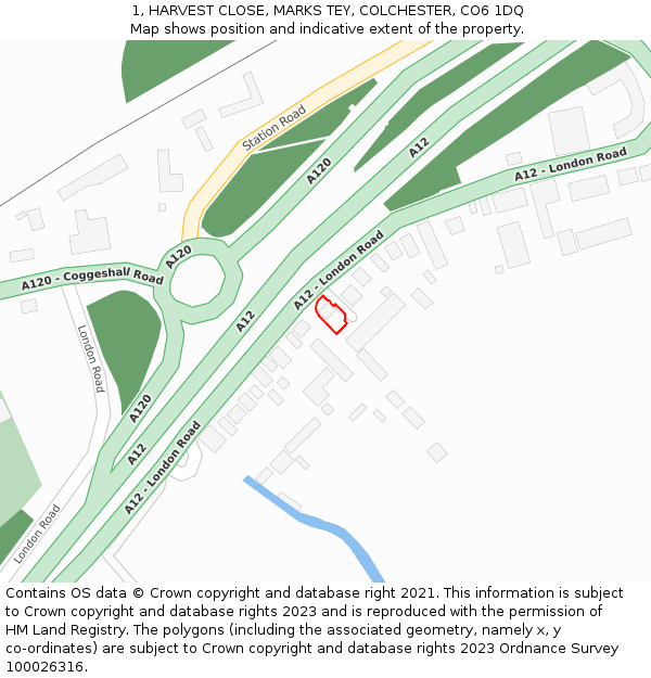 1, HARVEST CLOSE, MARKS TEY, COLCHESTER, CO6 1DQ: Location map and indicative extent of plot