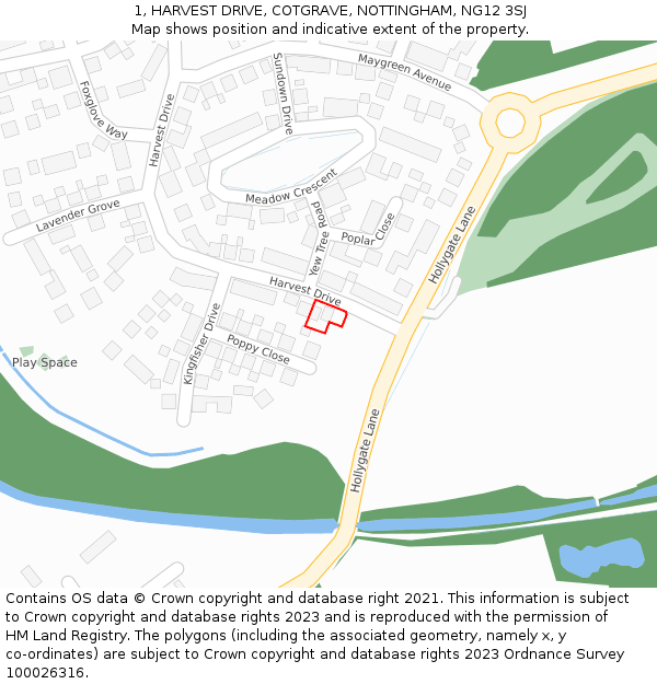 1, HARVEST DRIVE, COTGRAVE, NOTTINGHAM, NG12 3SJ: Location map and indicative extent of plot