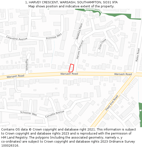 1, HARVEY CRESCENT, WARSASH, SOUTHAMPTON, SO31 9TA: Location map and indicative extent of plot