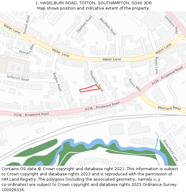 1, HASELBURY ROAD, TOTTON, SOUTHAMPTON, SO40 3DR: Location map and indicative extent of plot