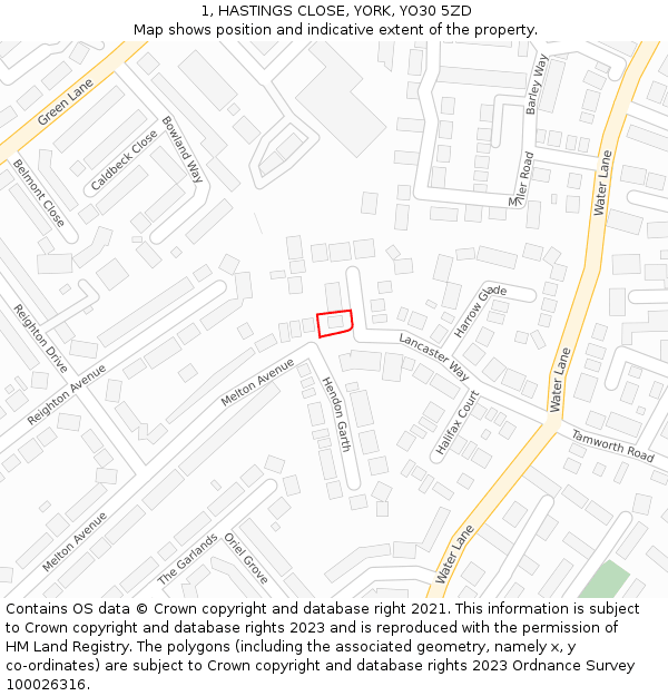 1, HASTINGS CLOSE, YORK, YO30 5ZD: Location map and indicative extent of plot