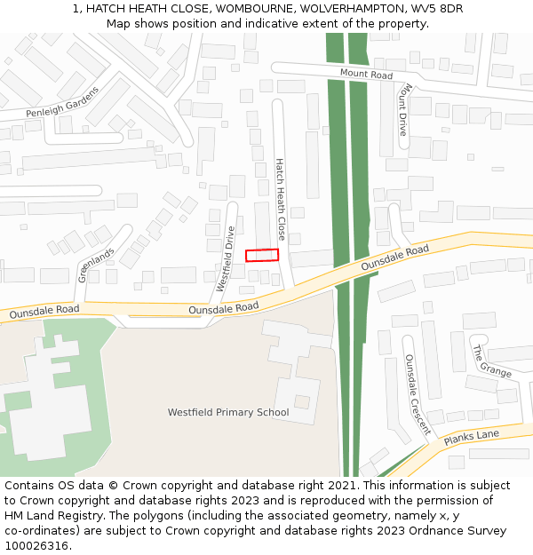1, HATCH HEATH CLOSE, WOMBOURNE, WOLVERHAMPTON, WV5 8DR: Location map and indicative extent of plot