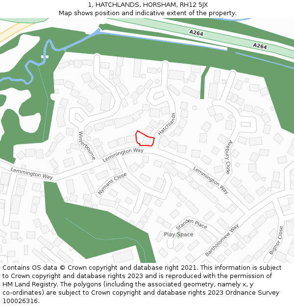 1, HATCHLANDS, HORSHAM, RH12 5JX: Location map and indicative extent of plot