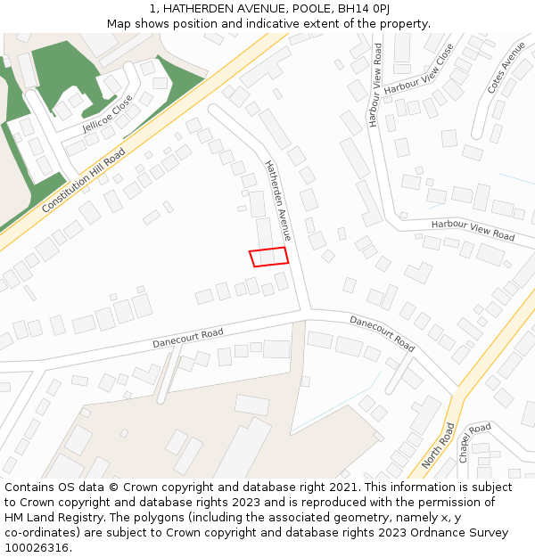 1, HATHERDEN AVENUE, POOLE, BH14 0PJ: Location map and indicative extent of plot