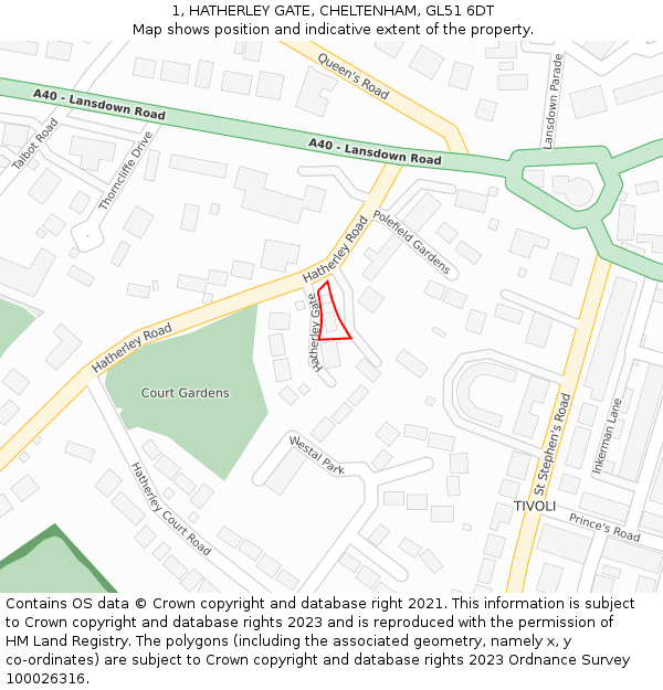 1, HATHERLEY GATE, CHELTENHAM, GL51 6DT: Location map and indicative extent of plot