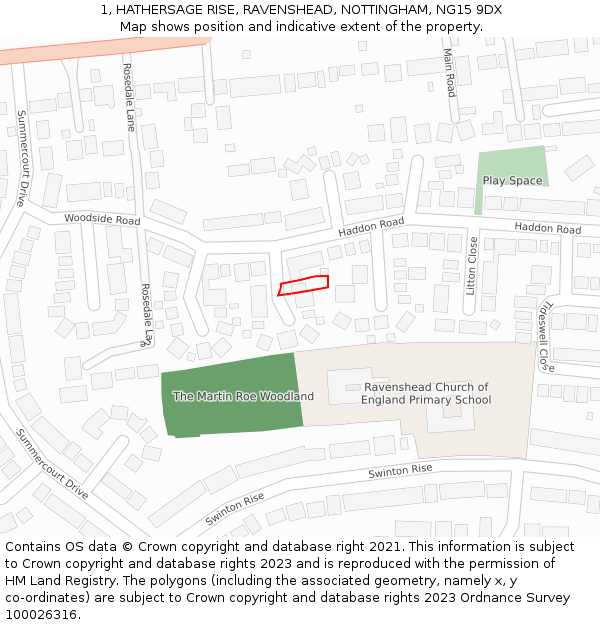 1, HATHERSAGE RISE, RAVENSHEAD, NOTTINGHAM, NG15 9DX: Location map and indicative extent of plot