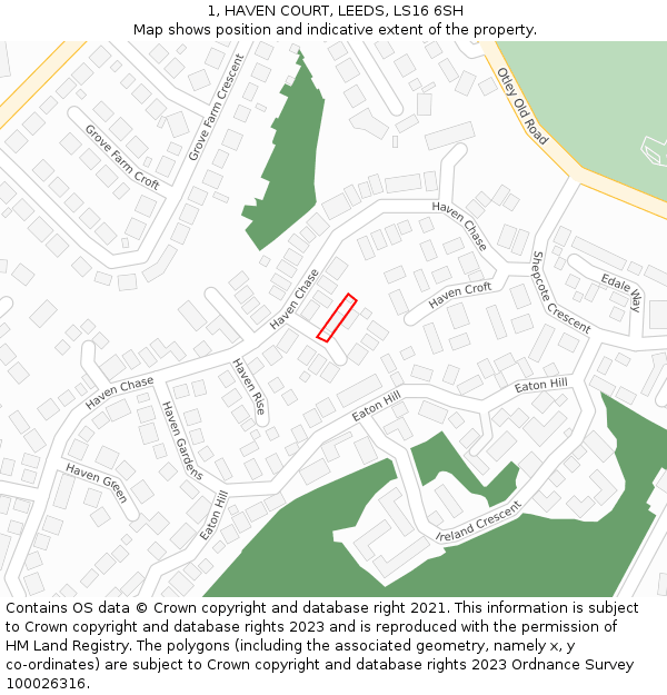 1, HAVEN COURT, LEEDS, LS16 6SH: Location map and indicative extent of plot