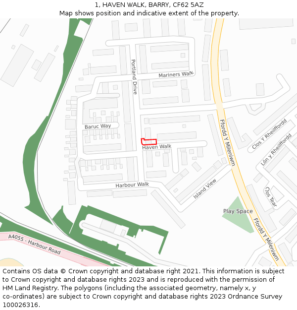 1, HAVEN WALK, BARRY, CF62 5AZ: Location map and indicative extent of plot