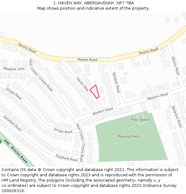 1, HAVEN WAY, ABERGAVENNY, NP7 7BA: Location map and indicative extent of plot