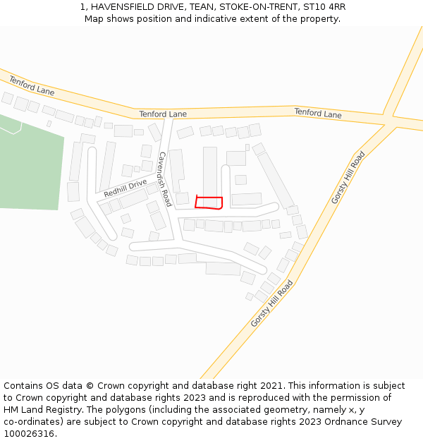 1, HAVENSFIELD DRIVE, TEAN, STOKE-ON-TRENT, ST10 4RR: Location map and indicative extent of plot
