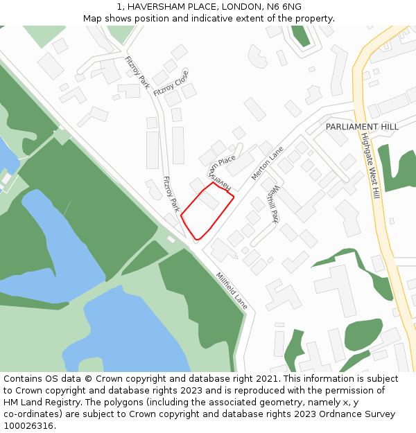 1, HAVERSHAM PLACE, LONDON, N6 6NG: Location map and indicative extent of plot