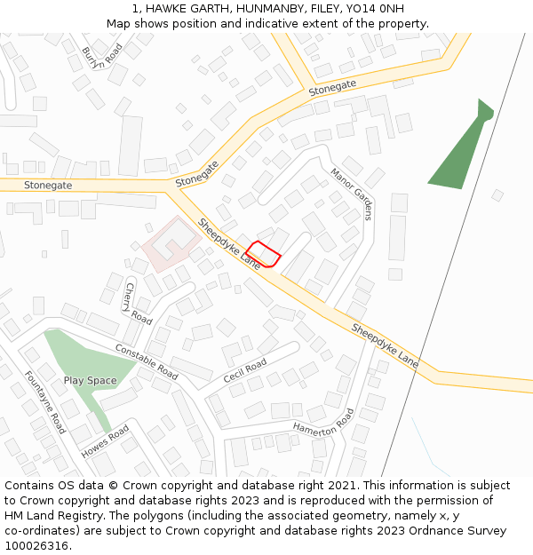 1, HAWKE GARTH, HUNMANBY, FILEY, YO14 0NH: Location map and indicative extent of plot