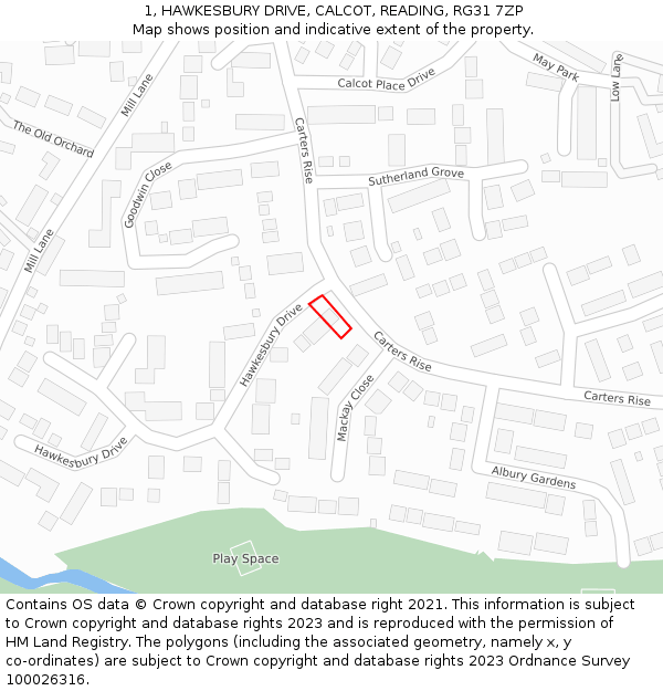 1, HAWKESBURY DRIVE, CALCOT, READING, RG31 7ZP: Location map and indicative extent of plot