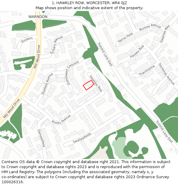 1, HAWKLEY ROW, WORCESTER, WR4 0JZ: Location map and indicative extent of plot