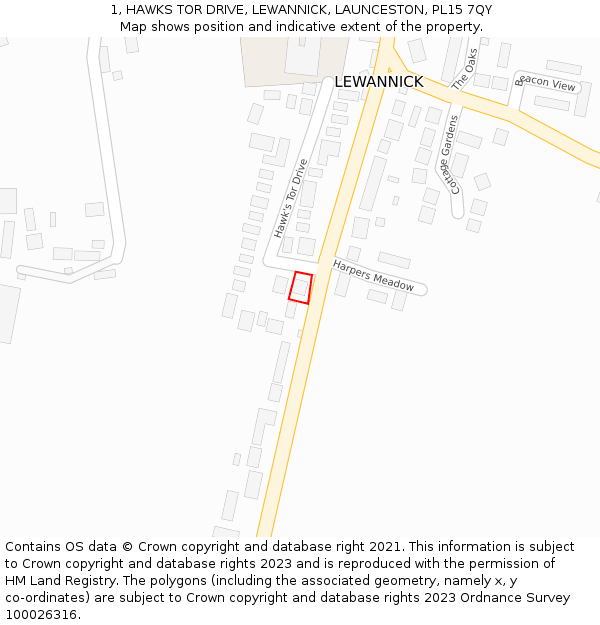 1, HAWKS TOR DRIVE, LEWANNICK, LAUNCESTON, PL15 7QY: Location map and indicative extent of plot