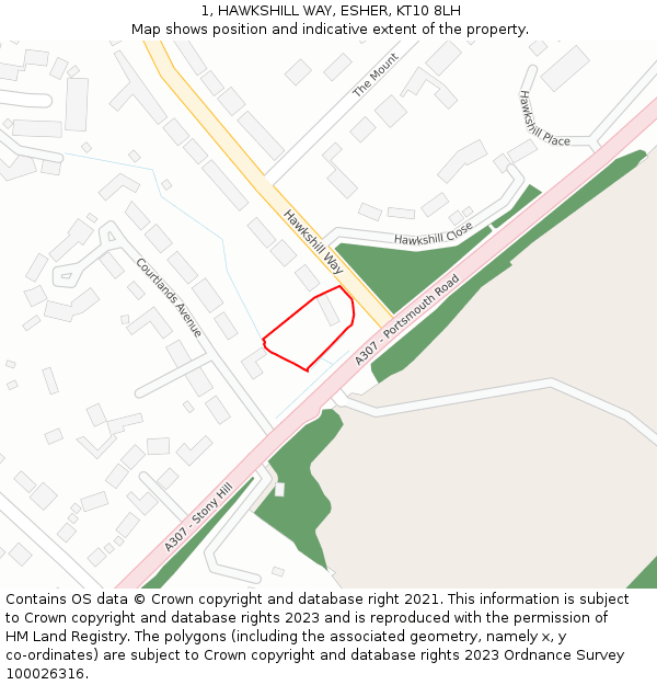 1, HAWKSHILL WAY, ESHER, KT10 8LH: Location map and indicative extent of plot