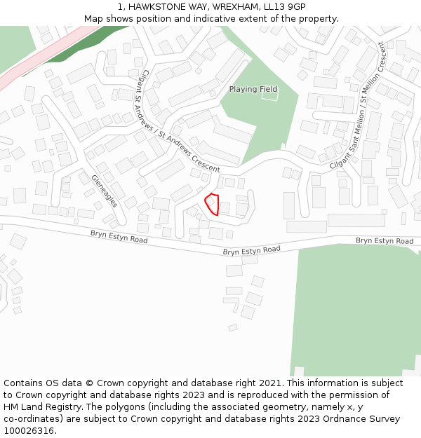 1, HAWKSTONE WAY, WREXHAM, LL13 9GP: Location map and indicative extent of plot