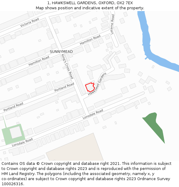 1, HAWKSWELL GARDENS, OXFORD, OX2 7EX: Location map and indicative extent of plot