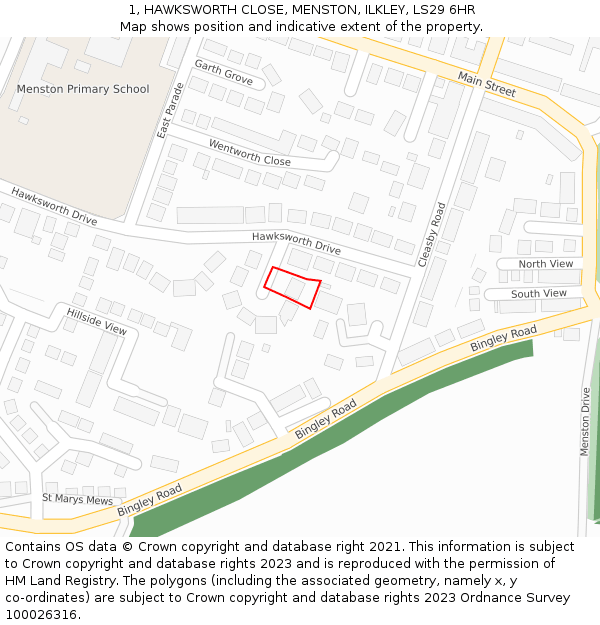 1, HAWKSWORTH CLOSE, MENSTON, ILKLEY, LS29 6HR: Location map and indicative extent of plot