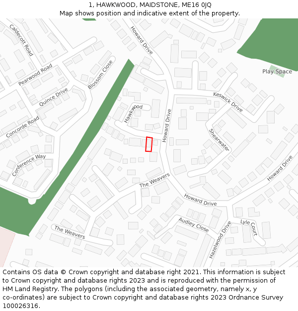 1, HAWKWOOD, MAIDSTONE, ME16 0JQ: Location map and indicative extent of plot