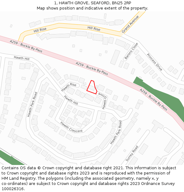 1, HAWTH GROVE, SEAFORD, BN25 2RP: Location map and indicative extent of plot