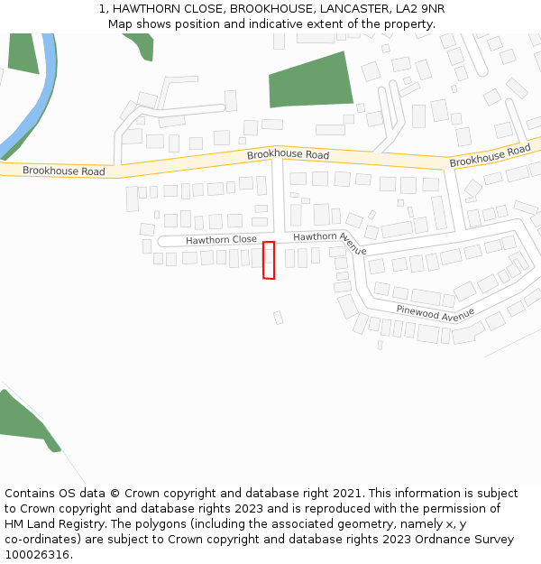 1, HAWTHORN CLOSE, BROOKHOUSE, LANCASTER, LA2 9NR: Location map and indicative extent of plot