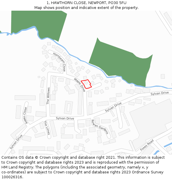 1, HAWTHORN CLOSE, NEWPORT, PO30 5FU: Location map and indicative extent of plot