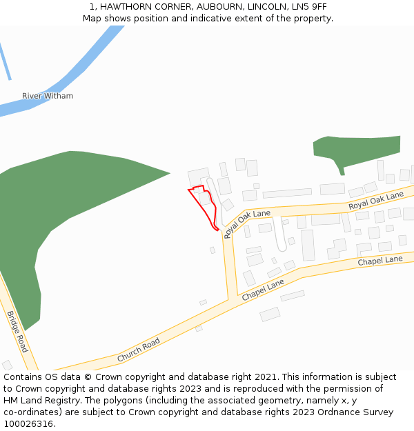 1, HAWTHORN CORNER, AUBOURN, LINCOLN, LN5 9FF: Location map and indicative extent of plot