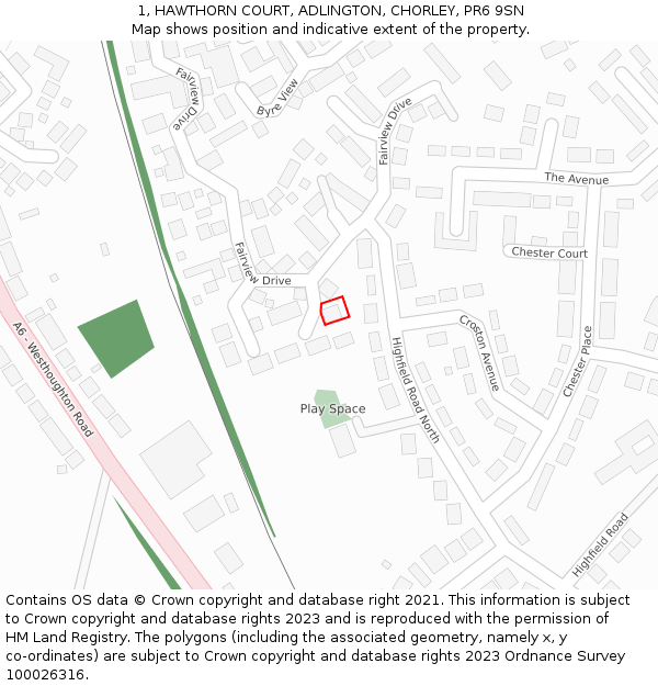 1, HAWTHORN COURT, ADLINGTON, CHORLEY, PR6 9SN: Location map and indicative extent of plot